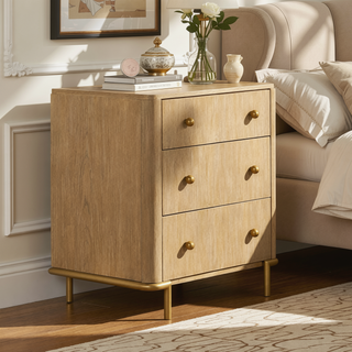 Sunvega Sand Wash Nightstand with USB Ports and Felt-Lined Drawer