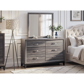 Sunvega White Laminate Nightstand with Wood Grain Detailing and Two Spacious Drawers