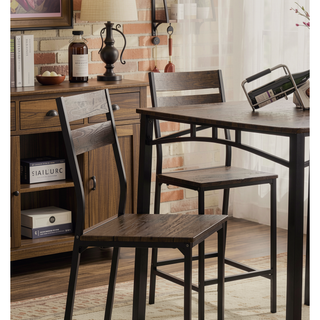Sunvega Industrial Style Antique Brown 5pc Counter Height Dining Set Table And 4 Chairs