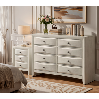 Sunvega Contemporary Neutral White Finish Curved Drawer Fronts Nightstand