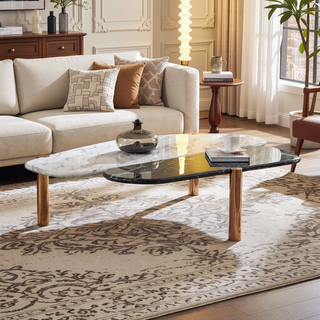 Sunvega Modern Faux Marble Coffee Table with Gold Metal Foot for Living Room