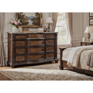 Sunvega Traditional Brown Cherry Finish Marble Top Three Drawer Nightstand