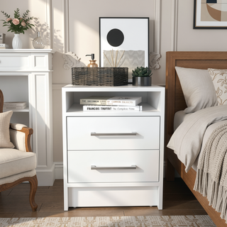 Sunvega 19.9 Inch High Nightstand with Two Drawers and Open Shelf