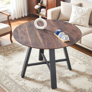 Sunvega Modern Minimalist 42 Inch Round Dining Table with Dark Wood Texture Top