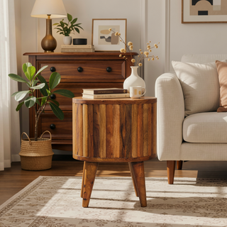 Sunvega Contemporary Stripe Nightstand with 2 Small Drawers and Nordic Legs