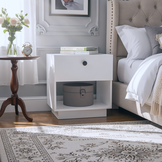 Sunvega White Finish One Drawer Nightstand with Shelf for Bedroom Decor