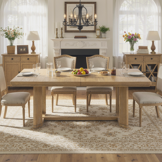 Sunvega Light Brown Contemporary Trestle Table with Leaf for Dining Room