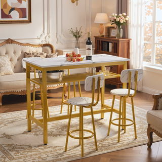 Sunvega 5 Piece Counter Height Table and Chairs Set for 4 with Backrests and Footrests