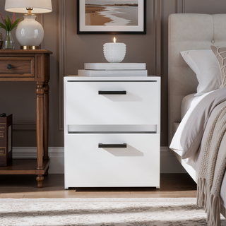Sunvega 2 Drawer Nightstand with Metal Handles for Bedroom and Living Room