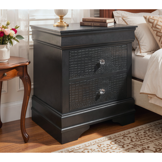 Sunvega Crystal Embellished Contemporary Nightstand with Textured Drawer Fronts