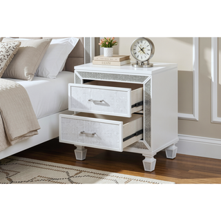 Sunvega Modern Crystal and Mirror Accent 2-Drawer Nightstand in White Finish