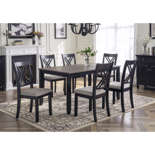 Sunvega Brown Espresso Finish Transitional 7-Pc Dining Set with Lattice Chairs