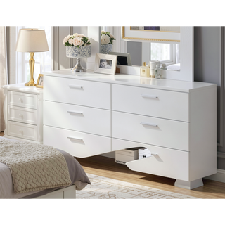 Sunvega Sleek White Nightstand with Chrome Legs and Two Spacious Drawers