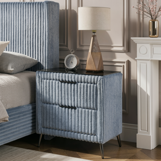 Sunvega Blue Wide Wale Corduroy Upholstery Nightstand with Two Spacious Drawers