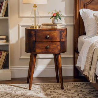 Sunvega Solid Mango Wood Nightstand with 2 Drawers and Nordic Legs