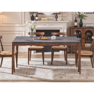 Sunvega Mid-Century Modern Dining Table with Walnut Finish and Sleek Design