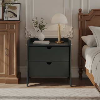 Sunvega Mid-Century Modern White Nightstand with Two Spacious Drawers