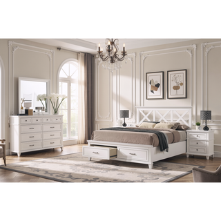 Sunvega White Transitional Chest with 5 French Dovetail Storage Drawers and Custom Hardware