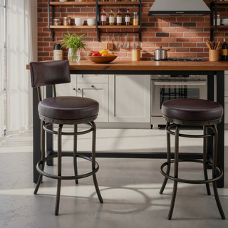 Sunvega Swivel Bar or Counter Stool with Brown Faux Leather in Mocha Finish