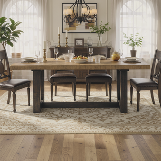 Sunvega Caramel and Cocoa Trestle Dining Table with Black Base and Easy Leaf