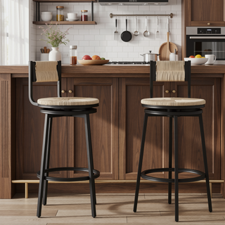 Sunvega Handwoven Paper Rope Swivel Bar Stools with Back Set of 2 for Kitchen Island
