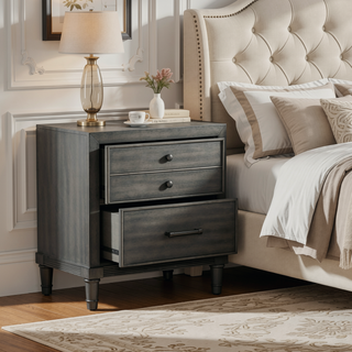 Sunvega Gray Finish Nightstand with Dovetail Drawers for Bedroom Furniture