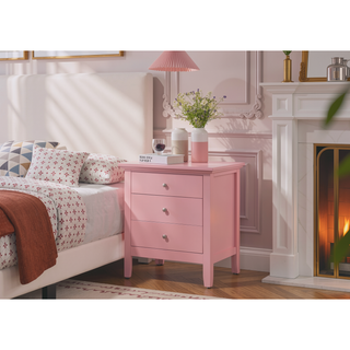 Sunvega Pink Nightstand With Three Drawers For Storage And Organization