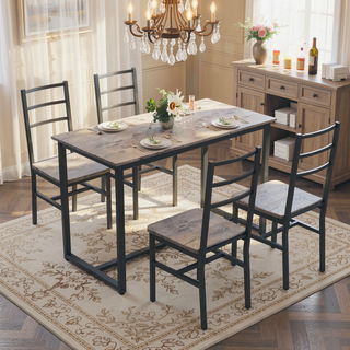 Sunvega Industrial Style Five-Piece Table and Chair Set with Backrest for Various Scenarios