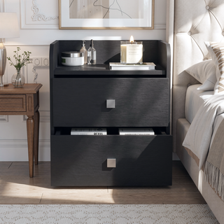 Sunvega Black Wengue Finish Nightstand with Two Drawers and Metal Handle