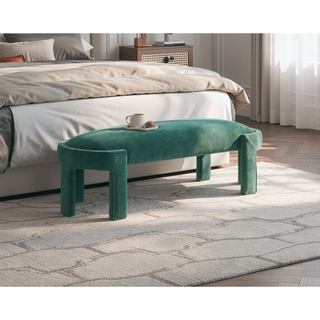 Sunvega Green Velvet Upholstered Bench with Foam Cushioned Seat and Durable Plywood Frame