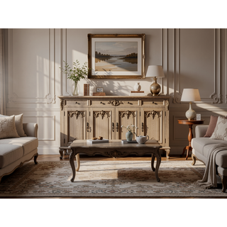 Sunvega Sophisticated Silver Champagne Transitional Nightstand with Two Drawers for Storage