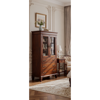 Sunvega Classic Traditional Nightstand in Rich Cappuccino Wood Veneer with Felt Lined Drawers