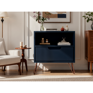 Sunvega Mid-Century Modern Pink Nightstand with Drawer and Open Shelf