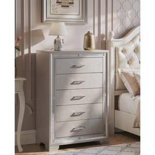 Sunvega Elegant Silver Champagne Nightstand with Two Ample Drawers for Snug Areas