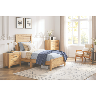 Sunvega Natural Finish Full Bed with Headboard Footboard and Rails