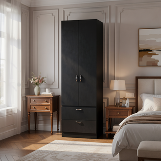 Sunvega Black Marlton Armoire with Spacious Storage Cabinet and Drawers