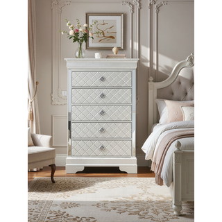 Sunvega Sophisticated Silver Champagne Transitional Nightstand with Two Drawers for Storage