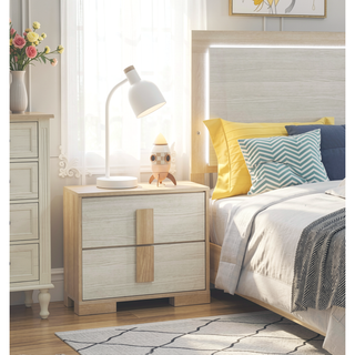 Sunvega 2-Drawer Nightstand with Natural and White Finish for Bedroom Storage