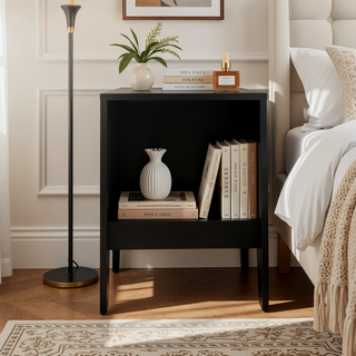 Sunvega Modern Mid Century Nightstand with Drawer and Open Storage Shelf