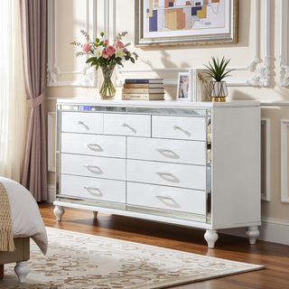 Sunvega Silver Mirror Framed 6-Drawer Dresser with Diamond Accent Handles