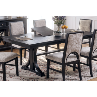 Sunvega Charcoal Color Wooden Dining Table with Trestle Base and Butterfly Leaf