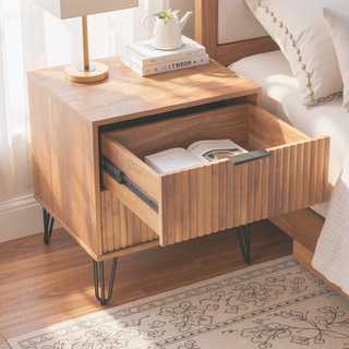 Sunvega Modern Glam Nightstand with Gold Metal Handles and Splayed Legs for Bedroom
