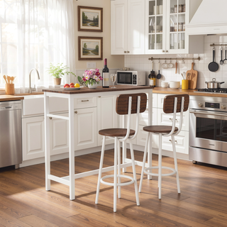 Sunvega Counter Height Square Table Set With 2 Foldable Stools for Kitchen and Apartment