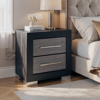 Sunvega Two Toned Black and Grey Nightstand with Spacious Drawers and Block Style Legs