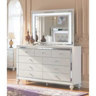 Sunvega Modern White Dresser with 9 Crystal Knob Drawers and Faux Alligator Fronts