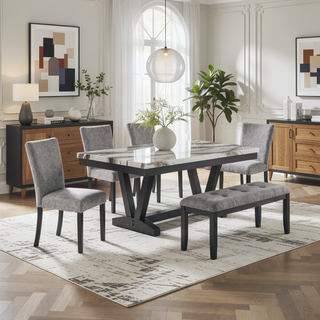 Sunvega Contemporary Fabric Upholstery Dining Bench with Block Legs
