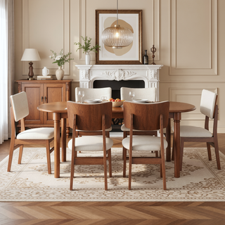 Sunvega Modern Rubberwood Dining Table with Oval Top for Kitchen and Dining Room