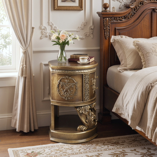 Sunvega Brown and Gold 2-Drawer Nightstand with Self-Closing Feature and Felt Lined Interior