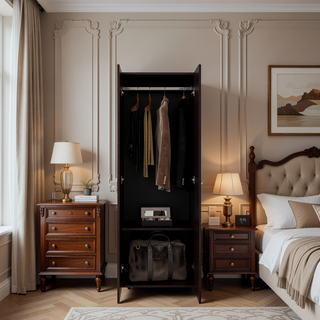 Sunvega Wenge 2-Door Tall Wardrobe Cabinet with Hanging Rod for Bedroom