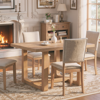 Sunvega Transitional Natural Tone Rubberwood Dining Table with Trestle Base